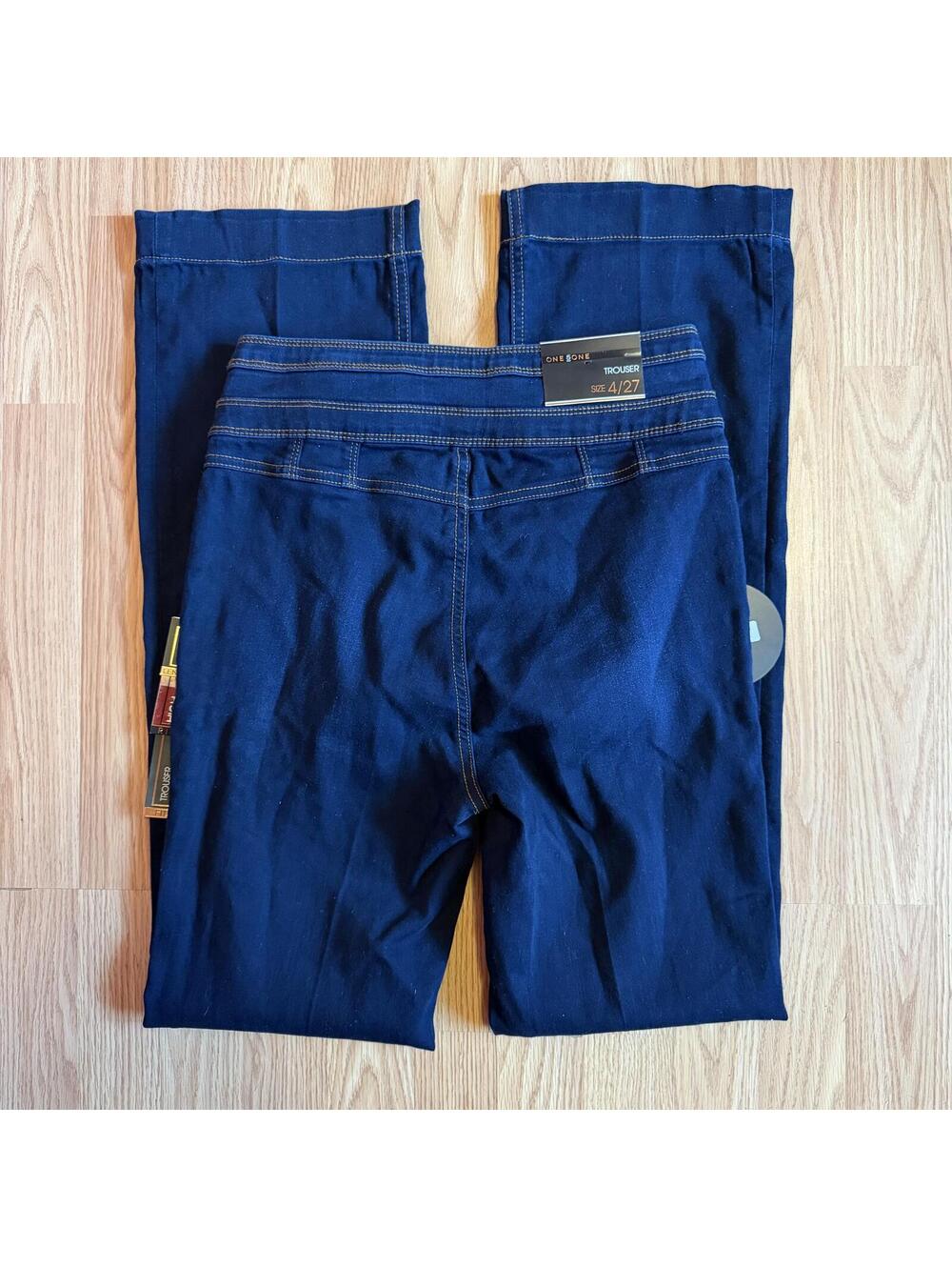 Womens Dark Wash High Waisted Trouser Jeans Size 4/27 long